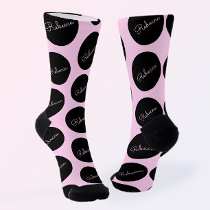 Calcetines Diseño de lunares negro y rosa retro-moderno