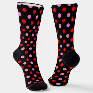Calcetines Diseño de lunares rojos y rosados sobre negro
