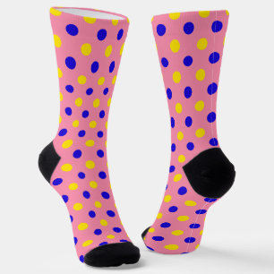 Calcetines Diseño de lunares rosados azules y amarillos 