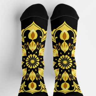 Calcetines Diseño de Mandala Dorado con Patrones Simétricos