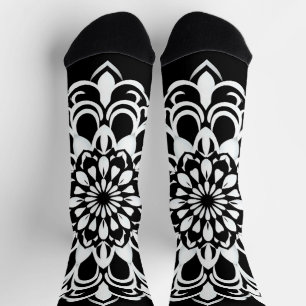 Calcetines Diseño de Mandala en Blanco y Negro