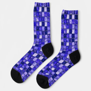 Calcetines Diseño de mosaico azul abstracto con texturas bril