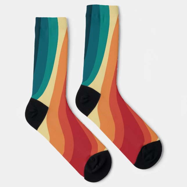 Calcetines Diseño de ondas de estilo retro multicolor (Derecha)