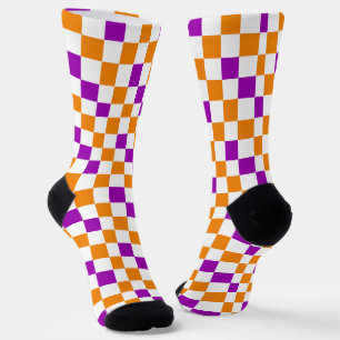Calcetines Diseño de patrón a cuadros naranja blanco y púrpur