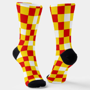 Calcetines Diseño de patrón a cuadros rojo blanco amarillo