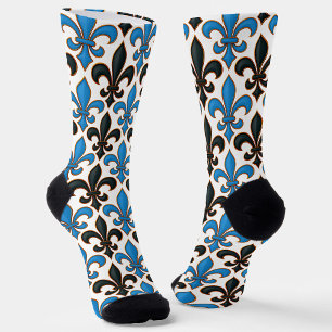 Calcetines Diseño de patrón barroco azul negro Flor-de-lis