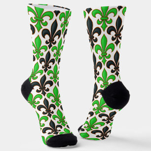 Calcetines Diseño de patrón barroco de flor de lis negro verd