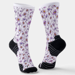 Calcetines Diseño de patrón botánico de flor silvestre púrpur