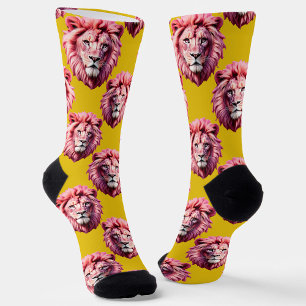 Calcetines Diseño de patrón de animal cabeza de león rosa sob