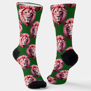 Calcetines Diseño de patrón de animal cabeza de león rosa ver