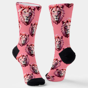 Calcetines Diseño de patrón de animal con cabeza de león rosa