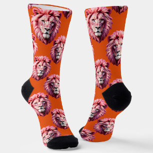 Calcetines Diseño de patrón de animal de cabeza de león rosa