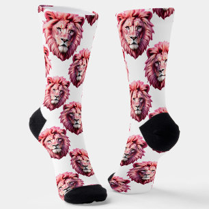 Calcetines Diseño de patrón de animal de cabeza de león rosa