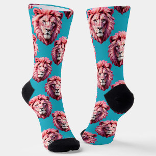 Calcetines Diseño de patrón de animal de cabeza de león rosa
