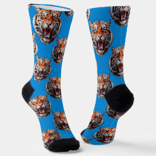 Calcetines Diseño de patrón de cabeza de tigre azul