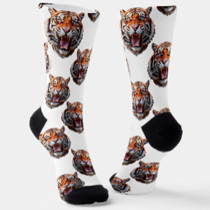 Calcetines Diseño de patrón de cabeza de tigre - Blanco