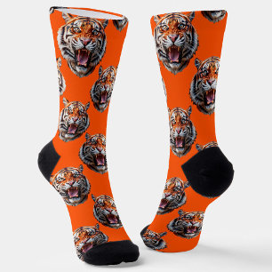 Calcetines Diseño de patrón de cabeza de tigre naranja