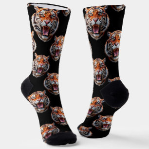 Calcetines Diseño de patrón de cabeza de tigre - Negro