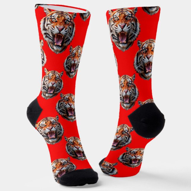 Calcetines Diseño de patrón de cabeza de tigre rojo (Subido por el creador)