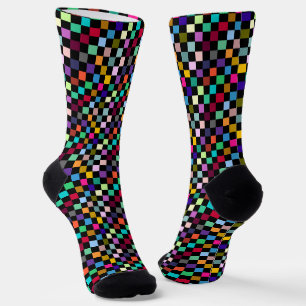 Calcetines Diseño de Patrón de Cuadros Colorido Negro