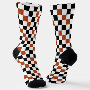 Calcetines Diseño de Patrón de Cuadros Marrón Negro Blanco