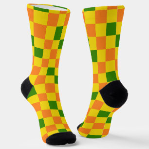 Calcetines Diseño de Patrón de Cuadros Naranja Amarillo Verde