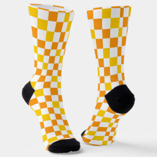 Calcetines Diseño de Patrón de Cuadros Naranja Blanco Amarill