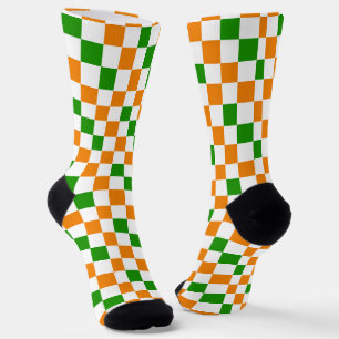 Calcetines Diseño de Patrón de Cuadros Naranja Blanco Verde