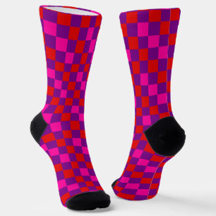 Calcetines Diseño de Patrón de Cuadros Rojo Purpura Rosa 