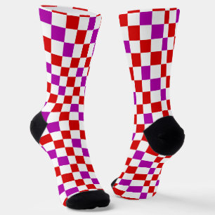 Calcetines Diseño de patrón de cuadros rojos blancos y morado