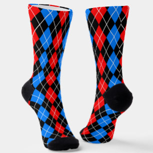 Calcetines Diseño de patrón de diamante azul negro rojo
