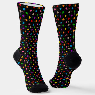 Calcetines Diseño de patrón de estrellas coloridas negro