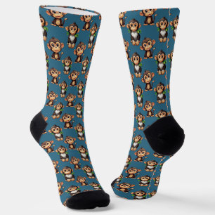 Calcetines Diseño de Patrón de Mono Azul 