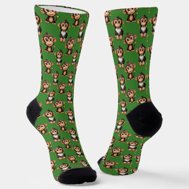 Calcetines Diseño de patrón de mono verde  (Angular)