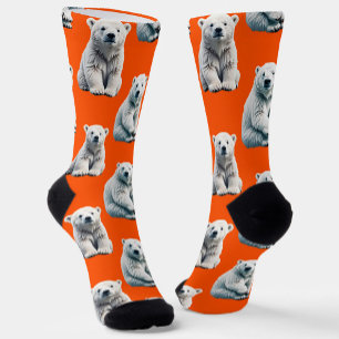 Calcetines Diseño de patrón de oso polar en naranja