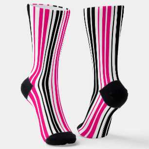 Calcetines Diseño de patrón de rayas blancas y negras rosadas