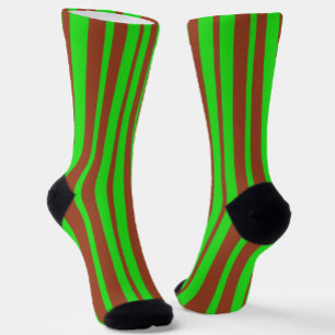 Calcetines Diseño de patrón de rayas elegantes verdes y marro