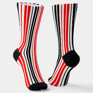 Calcetines Diseño de patrón de rayas rojas negras y blancas