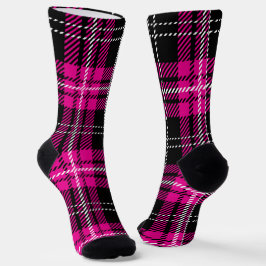 Calcetines Diseño de patrón de tartán de cuadros rosas y negr