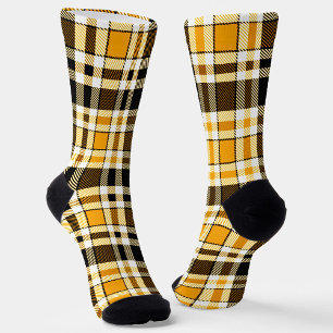 Calcetines Diseño de patrón de tartán de franela amarilla neg