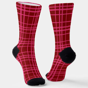 Calcetines Diseño De Patrón De Tartán Rojo Rosado Sobre Maroo