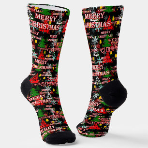 Calcetines Diseño de patrón de texto decorativo Feliz Navidad