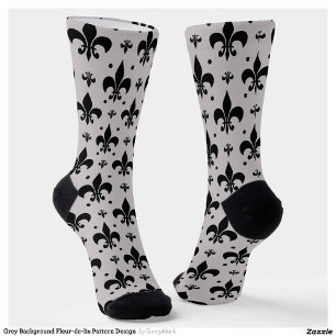 Calcetines Diseño de patrones de flor de fondo gris de lis