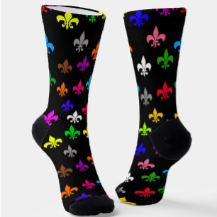 Calcetines Diseño de patrones de flor de lis multicolor negro
