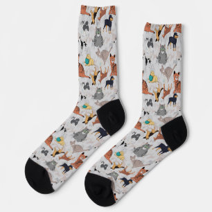 Calcetines Diseño De Patrones De Perros Y Gatos Cutos