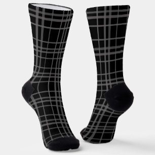 Calcetines Diseño De Patrones De Placas Gris Sobre Tartán Neg