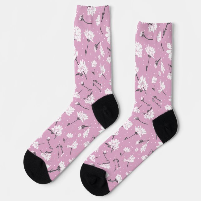 Calcetines Diseño de patrones florales rosados - Arte elegant (Izquierda)