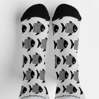 Calcetines Diseño de pez ángel blanco y negro personalizado