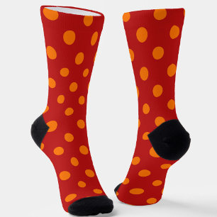 Calcetines Diseño de puntos polka del Naranja de fondo rojo