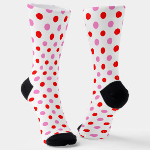 Calcetines Diseño de puntos rojos y rosados sobre blanco